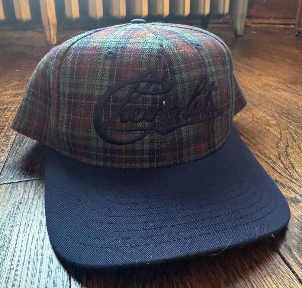 VINTAGE ‘90s Chevrolet Chevy Script Embroidered Green Plaid Snapback Hat NWOT